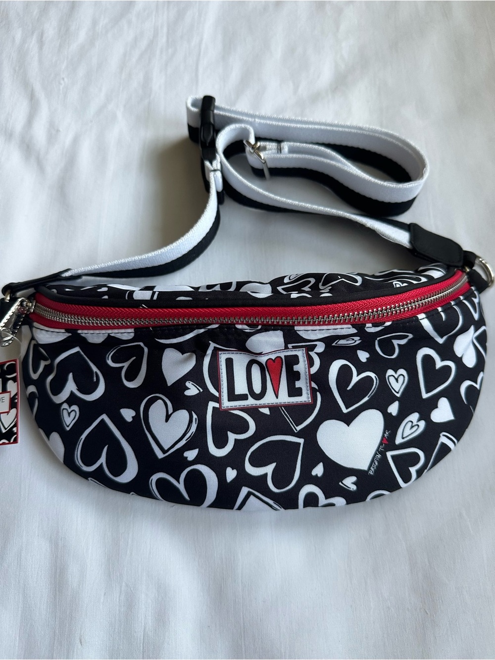 Brighton LOVE Black & White Heart Print Crossbody Belt Bag